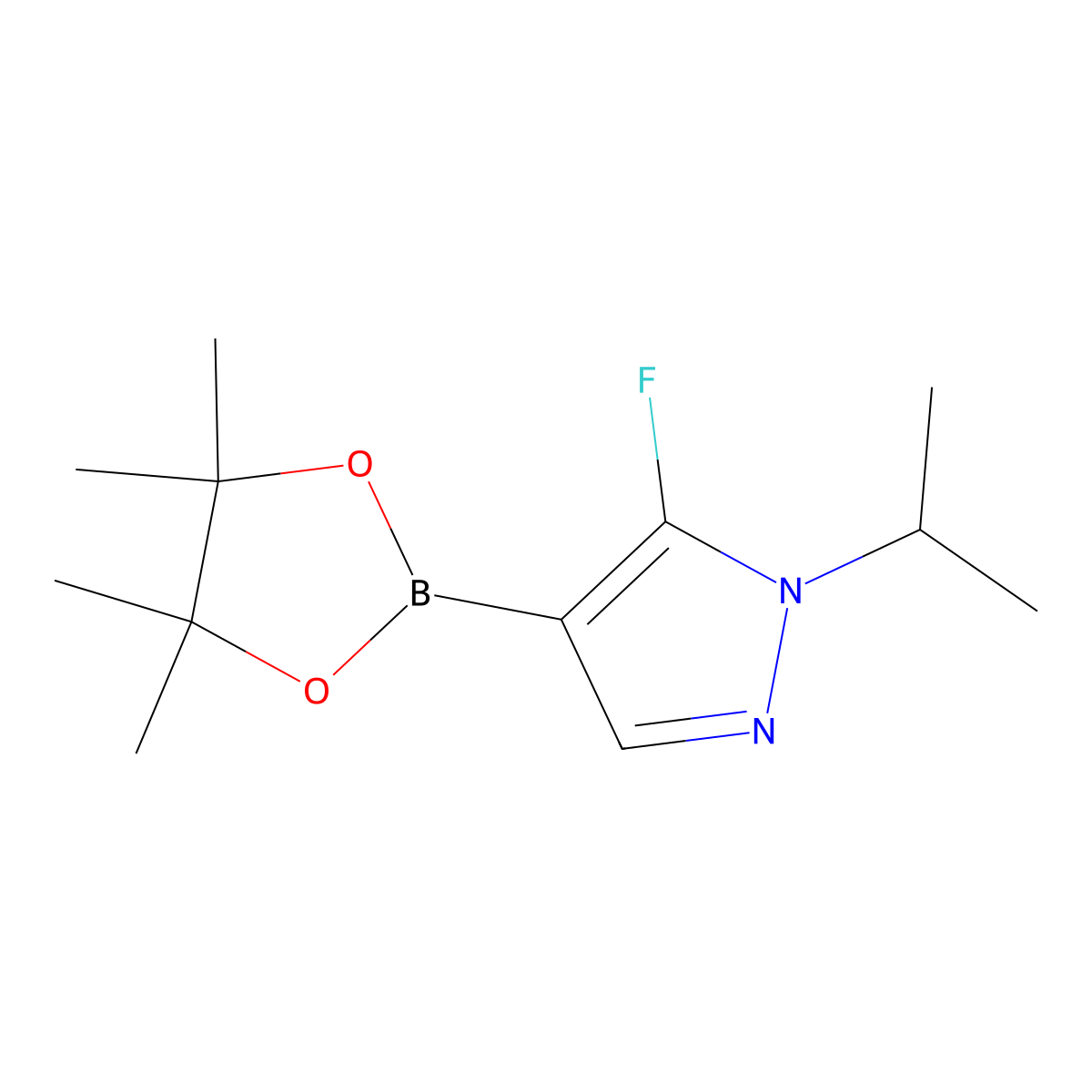 5-fluoro-1-(propan-2-yl)-4-(tetramethyl-1,3,2-dioxaborolan-2-yl)-1H-pyrazole molecular structure, CAS 1628214-30-1