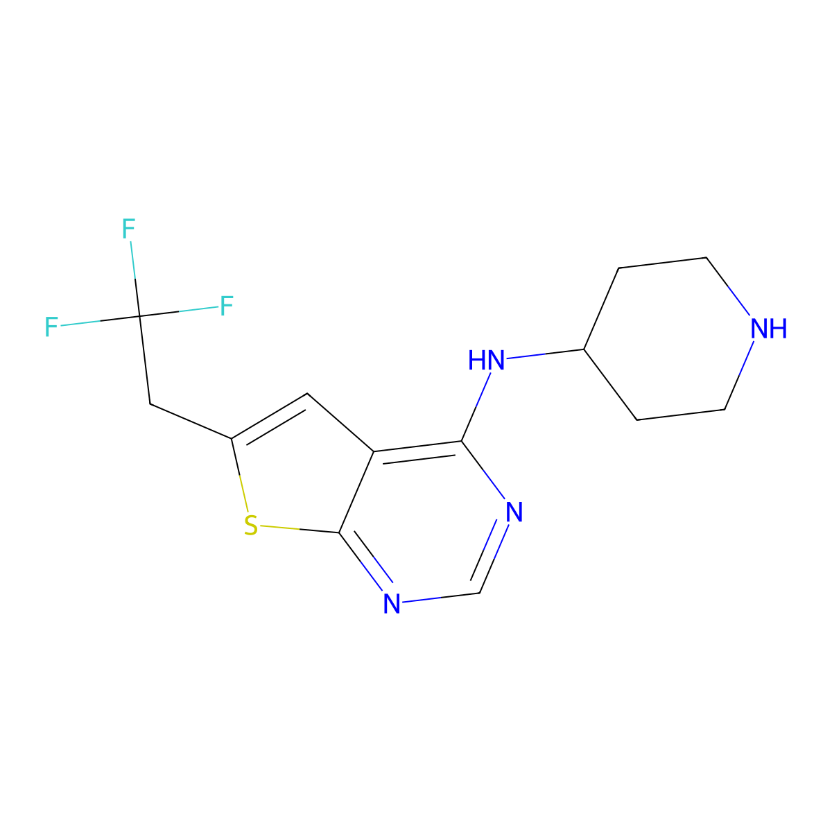 N-(piperidin-4-yl)-6-(2,2,2-trifluoroethyl)thieno[2,3-d]pyrimidin-4-amine molecular structure, CAS 1628317-93-0