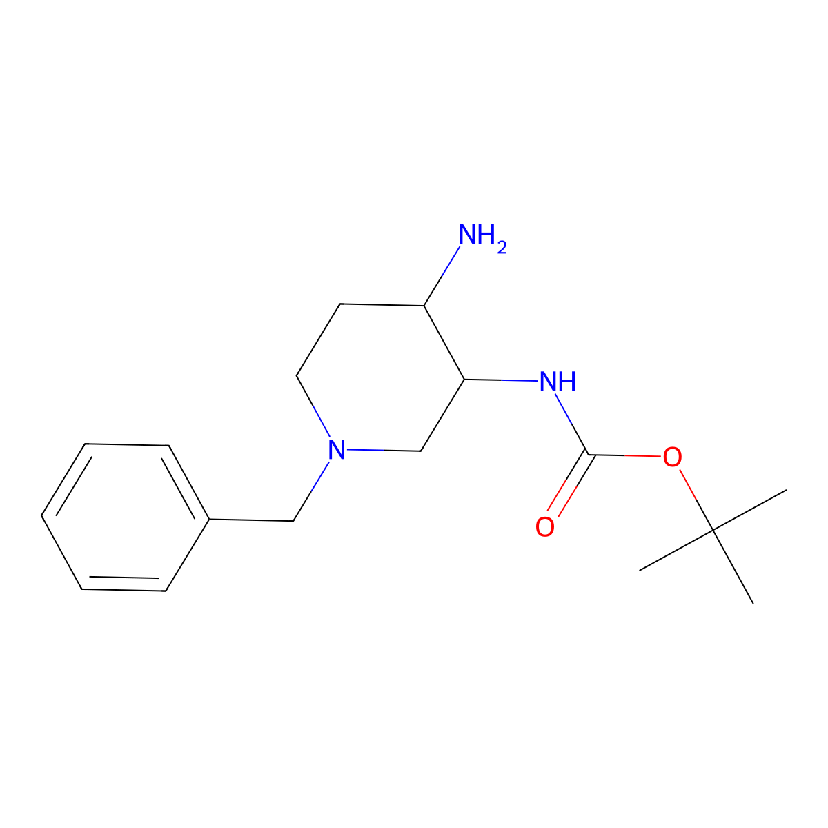 tertbutyl trans-((3S,4S)-4-amino-1-benzylpiperidin-3-yl)aminoformate molecular structure, CAS 1628318-01-3