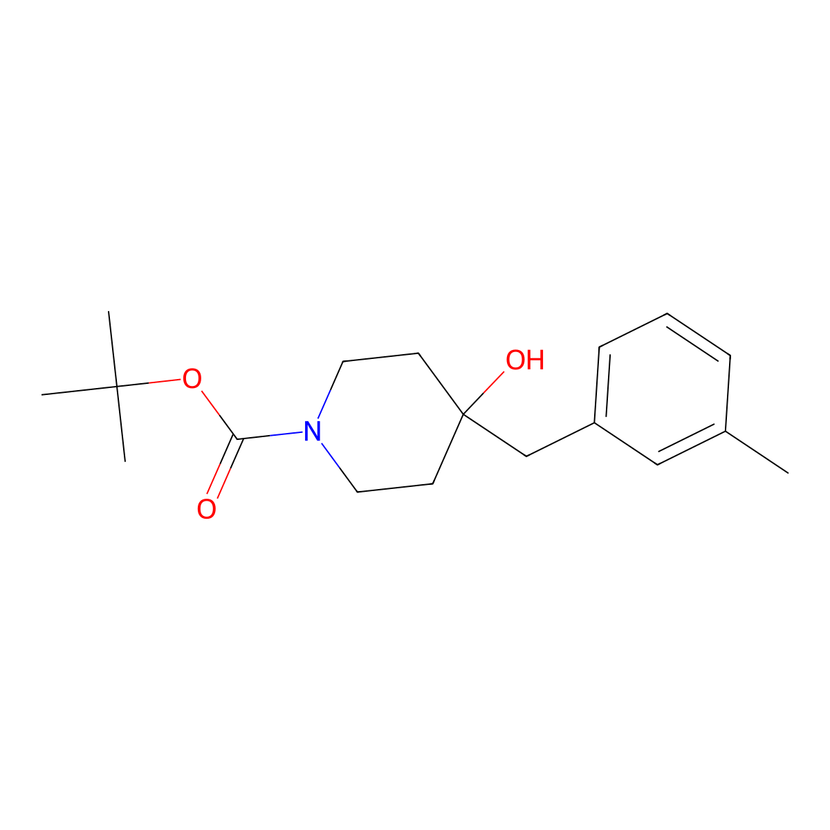 Tert-butyl 4-hydroxy-4-[(3-methylphenyl)methyl]piperidine-1-carboxylate molecular structure, CAS 1628430-66-9