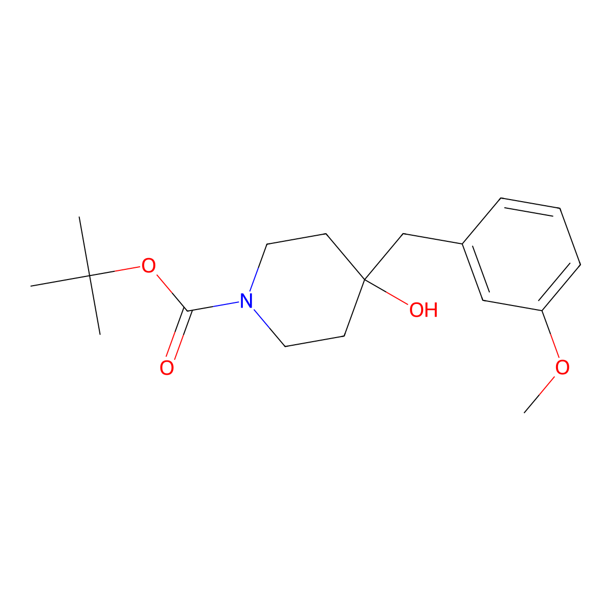 Tert-butyl 4-hydroxy-4-[(3-methoxyphenyl)methyl]piperidine-1-carboxylate molecular structure, CAS 1628430-69-2