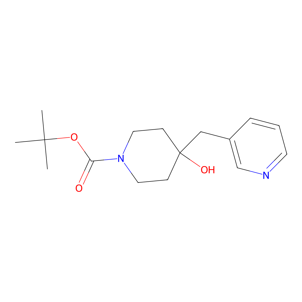 Tert-butyl 4-hydroxy-4-[(pyridin-3-yl)methyl]piperidine-1-carboxylate molecular structure, CAS 1628431-55-9
