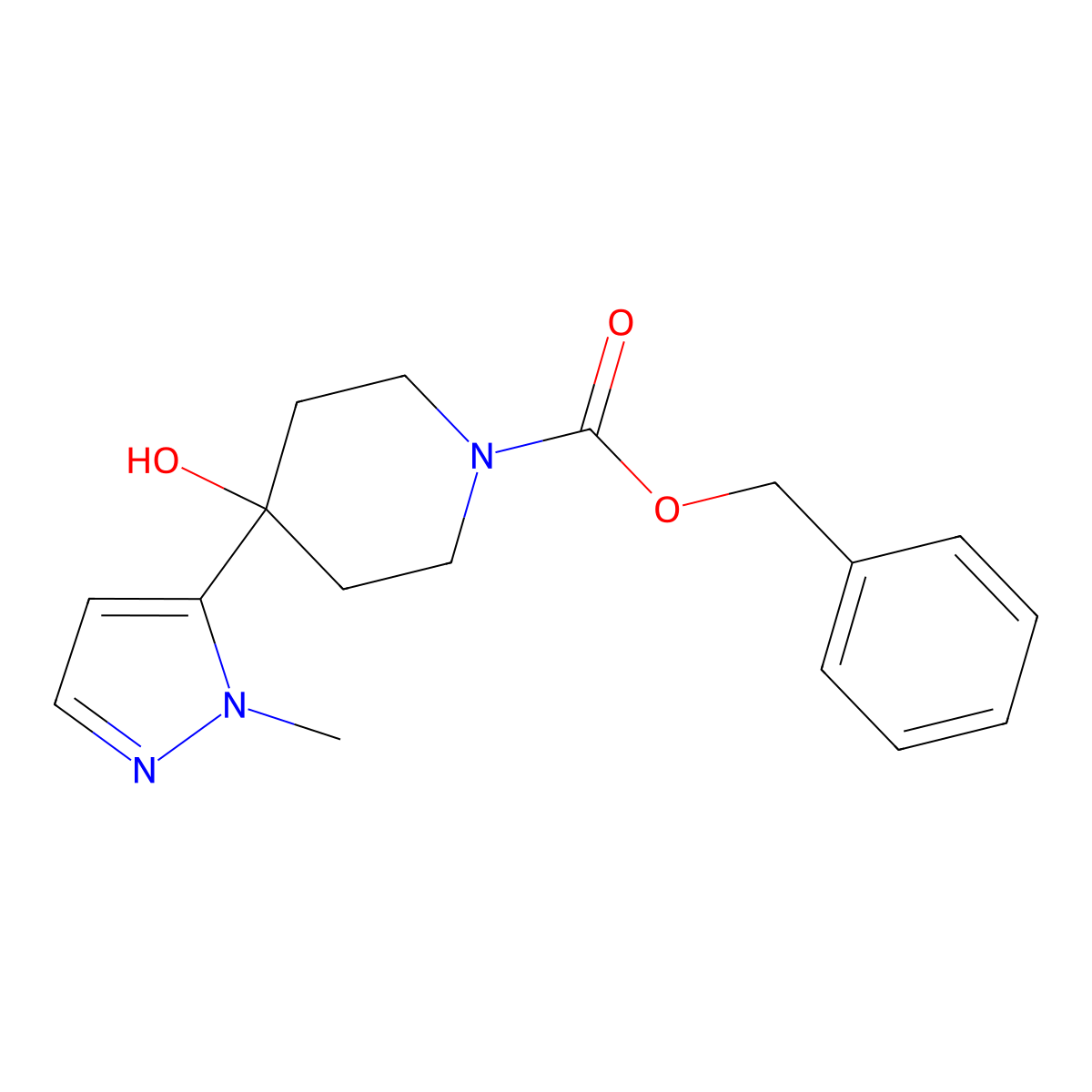 benzyl 4-hydroxy-4-(1-methyl-1H-pyrazol-5-yl)piperidine-1-carboxylate molecular structure, CAS 1628432-05-2