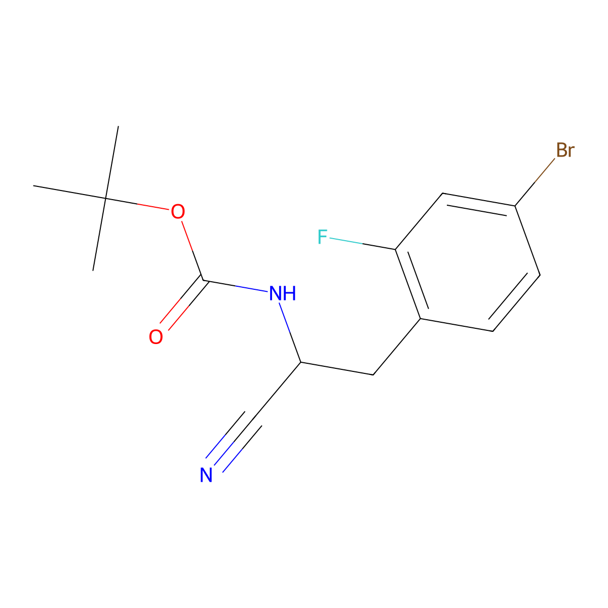tert-Butyl [(S)-2-(4-bromo-2-fluorophenyl)-1-cyanoethyl]carbamate molecular structure, CAS 1628471-89-5