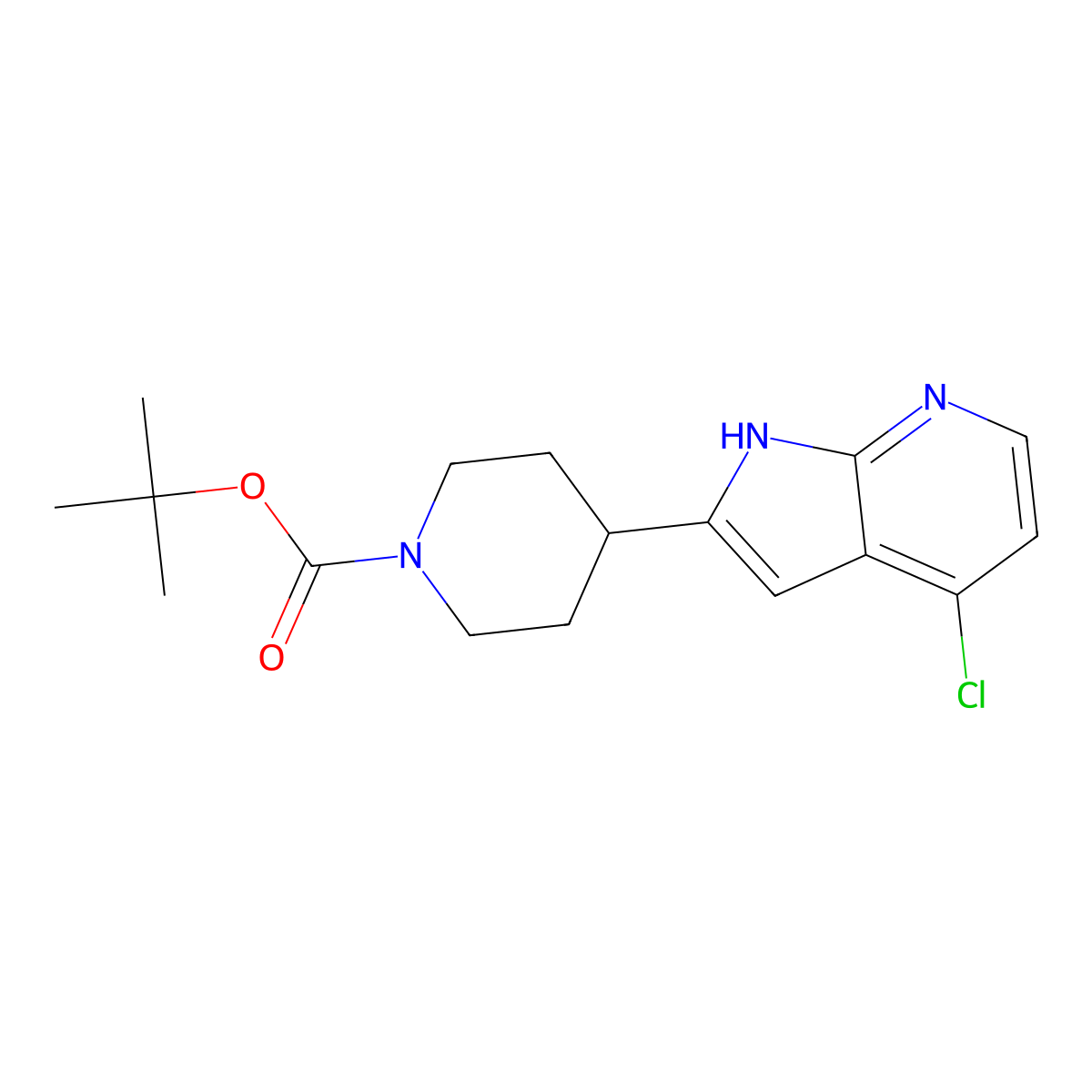 tert-Butyl 4-(4-chloro-1H-pyrrolo[2,3-b]pyridin-2-yl)piperidine-1-carboxylate molecular structure, CAS 1628481-38-8