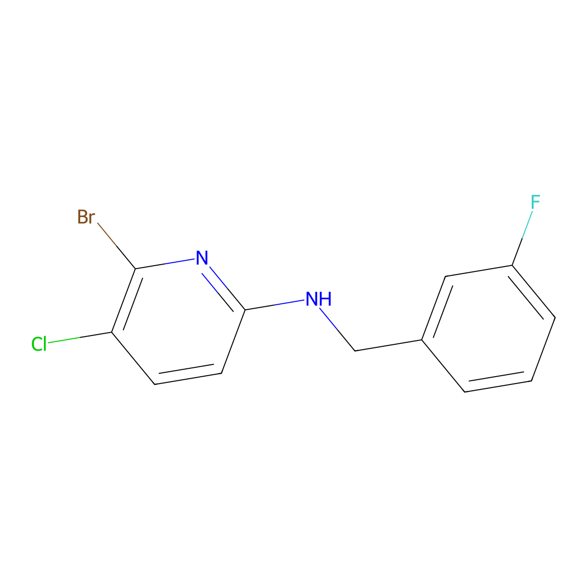 6-bromo-5-chloro-N-[(3-fluorophenyl)methyl]pyridin-2-amine molecular structure, CAS 1628481-53-7
