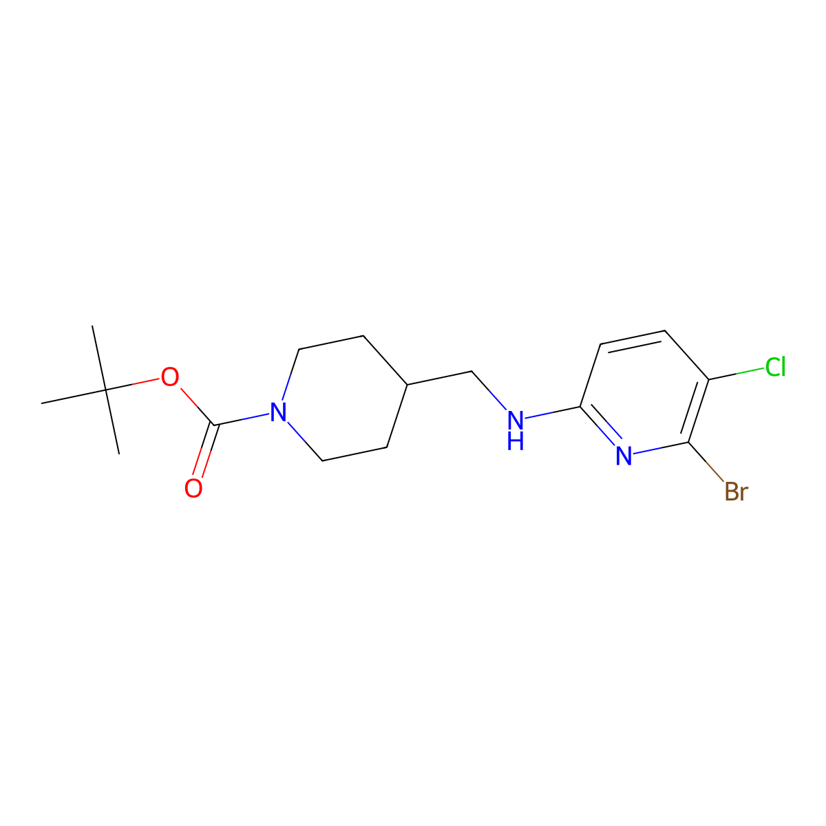 1,1-Dimethylethyl 4-[[(6-bromo-5-chloro-2-pyridinyl)amino]methyl]-1-piperidinecarboxylate molecular structure, CAS 1628481-71-9
