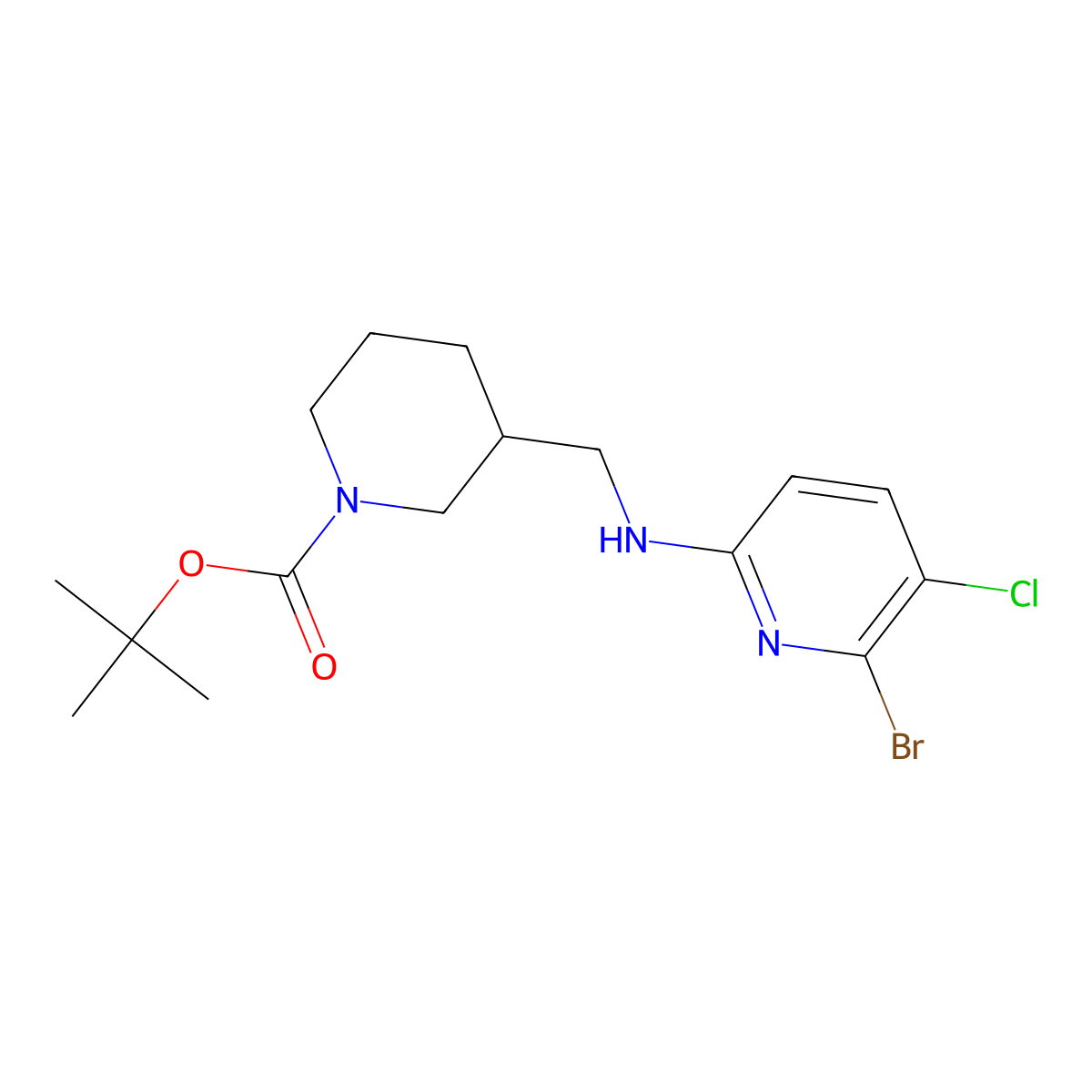 1,1-Dimethylethyl 3-[[(6-bromo-5-chloro-2-pyridinyl)amino]methyl]-1-piperidinecarboxylate molecular structure, CAS 1628481-73-1
