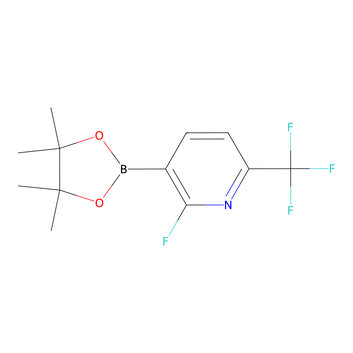 2-Fluoro-3-(4,4,5,5-tetramethyl-1,3,2-dioxaborolan-2-yl)-6-(trifluoromethyl)pyridine molecular structure, CAS 1628524-90-2