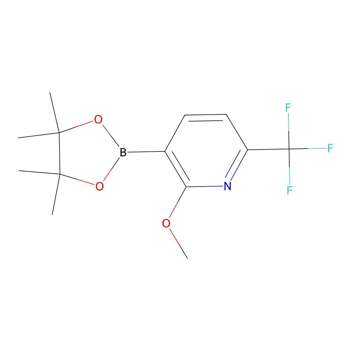 2-Methoxy-3-(tetramethyl-1,3,2-dioxaborolan-2-yl)-6-(trifluoromethyl)pyridine molecular structure, CAS 1628525-19-8