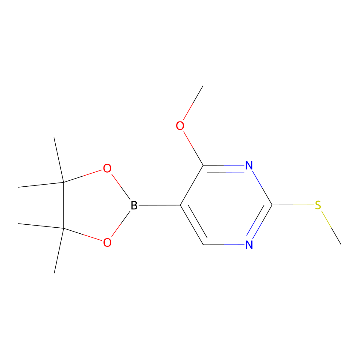 4-Methoxy-2-(methylthio)-5-(4,4,5,5-tetramethyl-1,3,2-dioxaborolan-2-YL)pyrimidine molecular structure, CAS 1628606-27-8