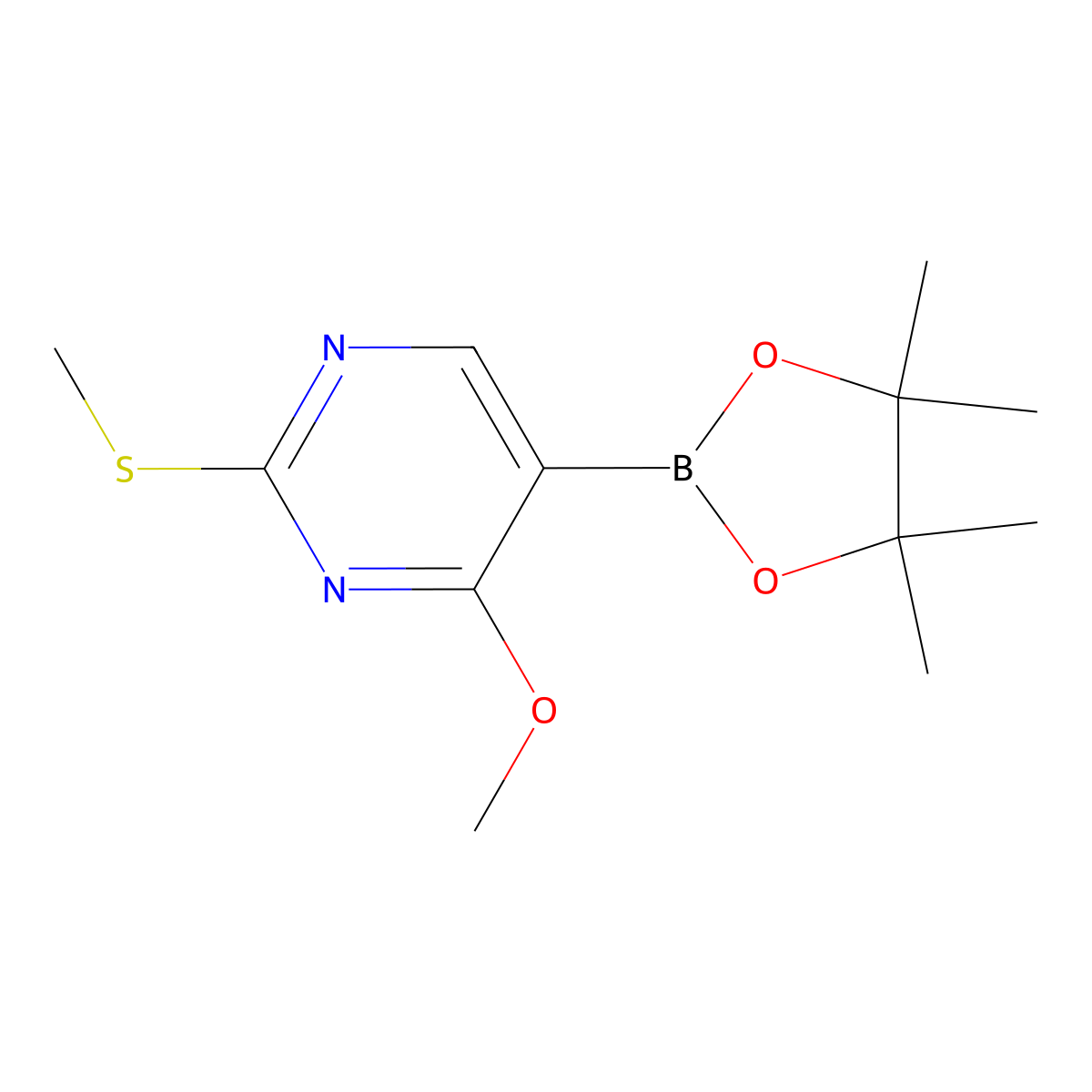 4-Methoxy-2-(methylthio)-5-(4,4,5,5-tetramethyl-1,3,2-dioxaborolan-2-YL)pyrimidine molecular structure, CAS 1628606-27-8