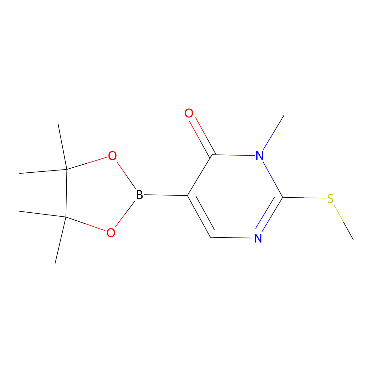 3-Methyl-2-(methylthio)-5-(4,4,5,5-tetramethyl-1,3,2-dioxaborolan-2-yl)pyrimidin-4(3H)-one molecular structure, CAS 1628606-29-0