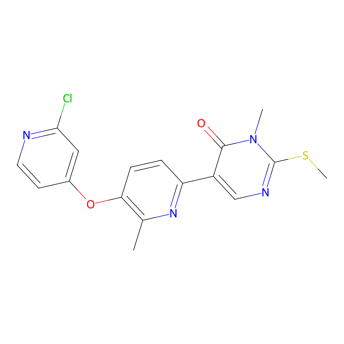 5-[5-[(2-Chloro-4-pyridinyl)oxy]-6-methyl-2-pyridinyl]-3-methyl-2-(methylthio)-4(3h)-pyrimidinone molecular structure, CAS 1628606-33-6