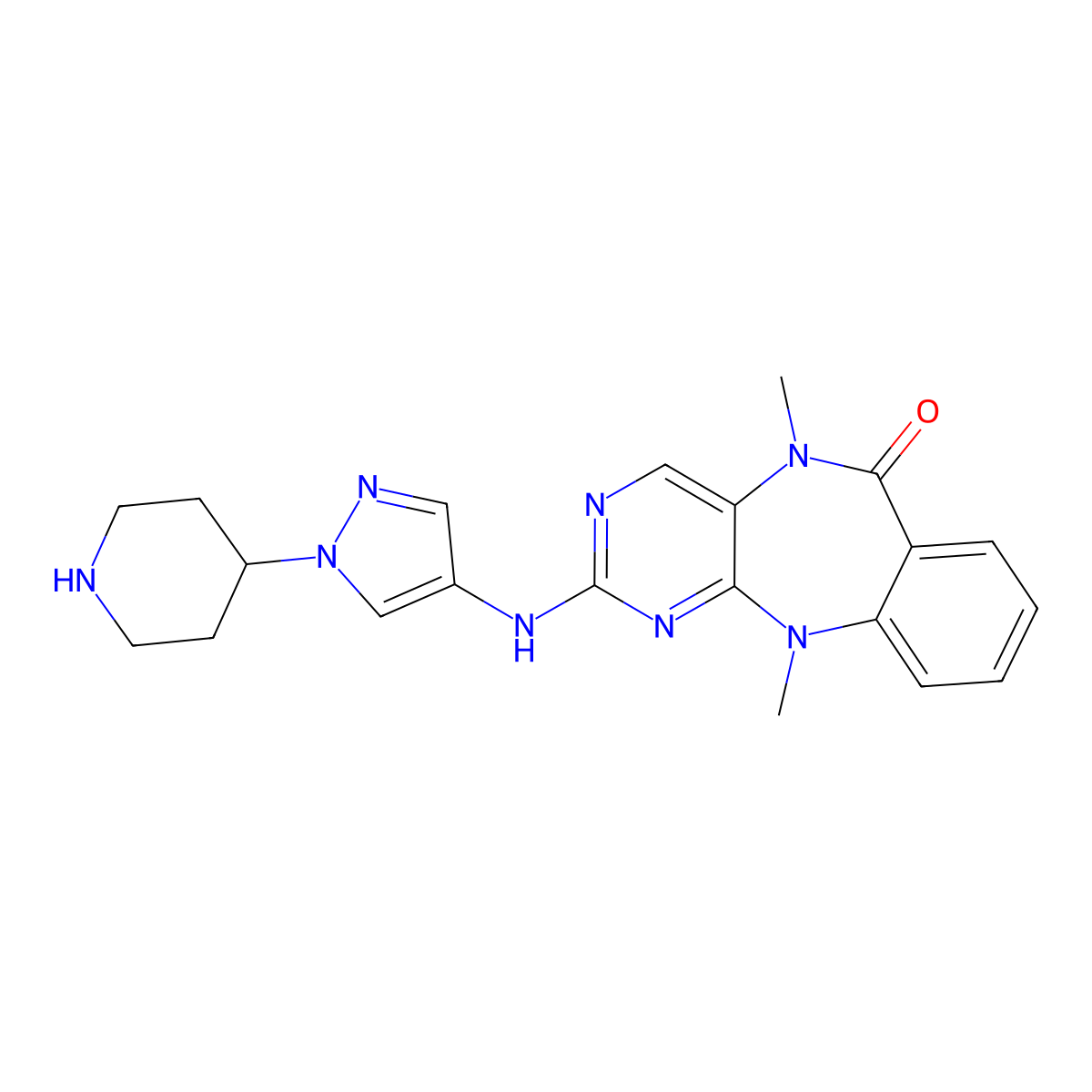 5,11-Dimethyl-2-[(1-piperidin-4-ylpyrazol-4-yl)amino]pyrimido[4,5-b][1,4]benzodiazepin-6-one molecular structure, CAS 1628614-50-5