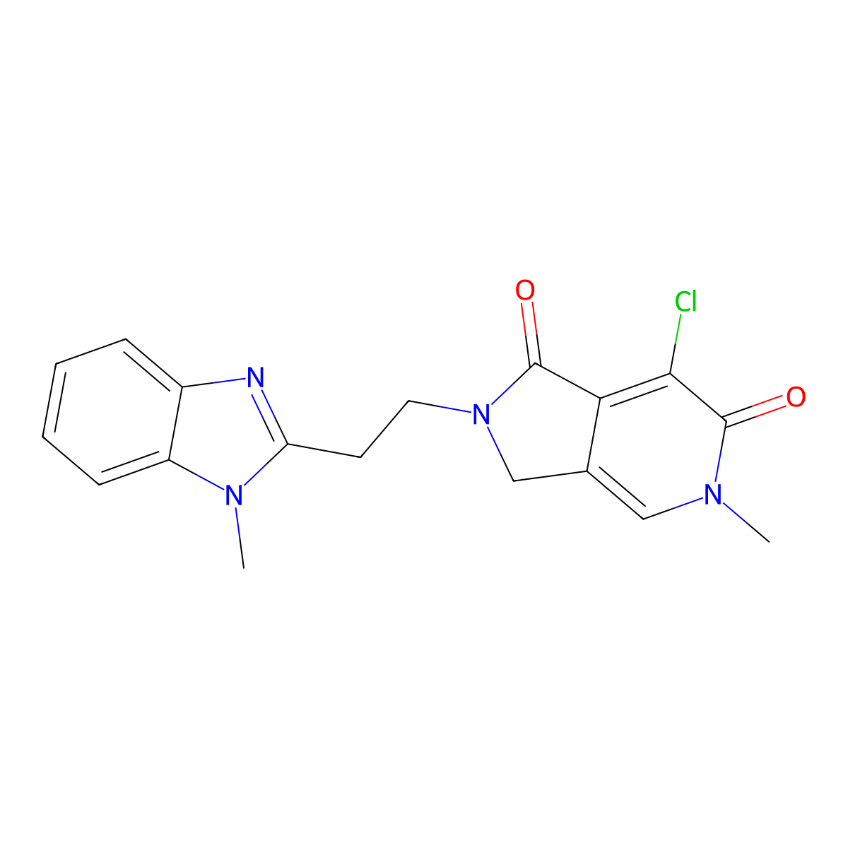 7-Chloro-5-methyl-2-(2-(1-methyl-1H-benzo[D]imidazol-2-YL)ethyl)-2,3-dihydro-1H-pyrrolo[3,4-C]pyridine-1,6(5H)-dione molecular structure, CAS 1628618-37-0