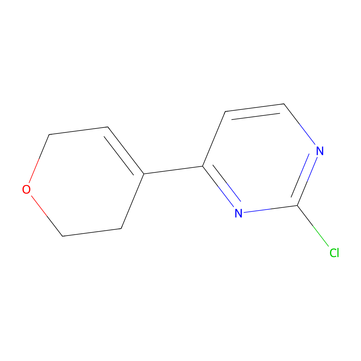 2-chloro-4-(3,6-dihydro-2H-pyran-4-yl)pyrimidine molecular structure, CAS 1628627-59-7