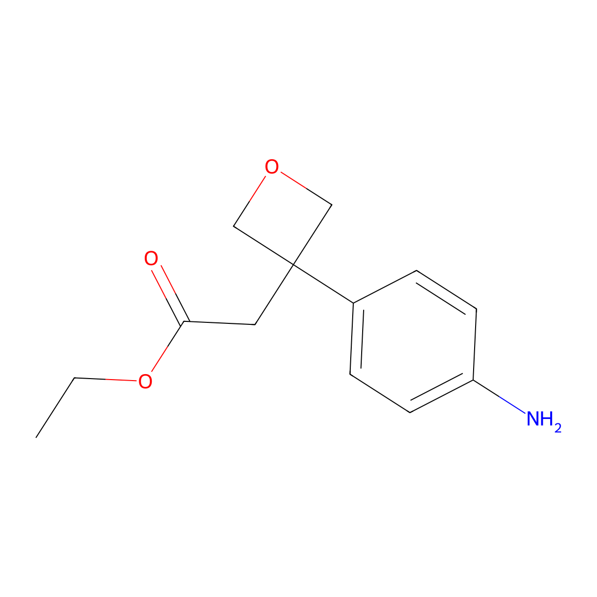 Ethyl 2-[3-(4-aminophenyl)oxetan-3-yl]acetate molecular structure, CAS 1628682-21-2