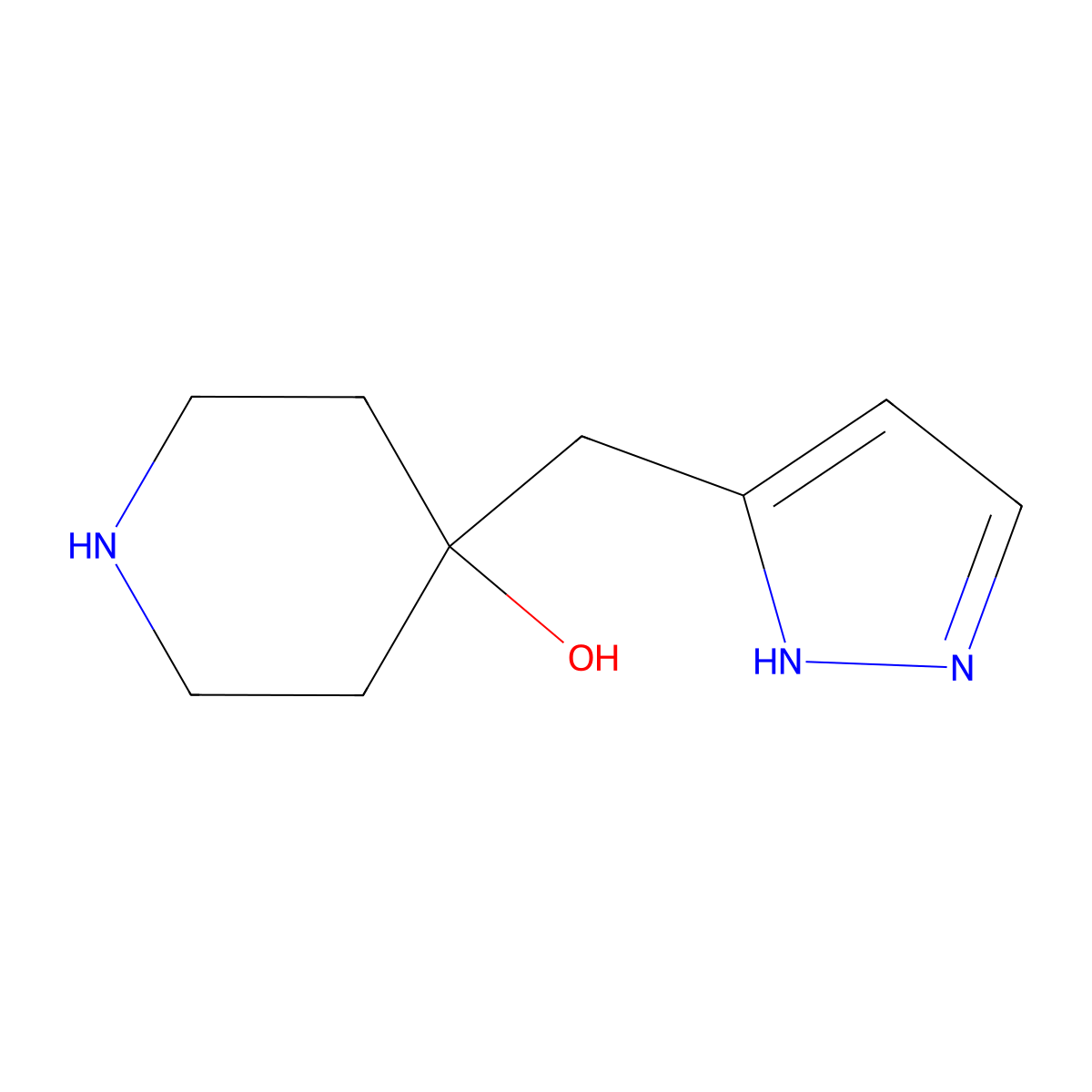 4-[(1H-pyrazol-3-yl)methyl]piperidin-4-ol molecular structure, CAS 1628689-17-7