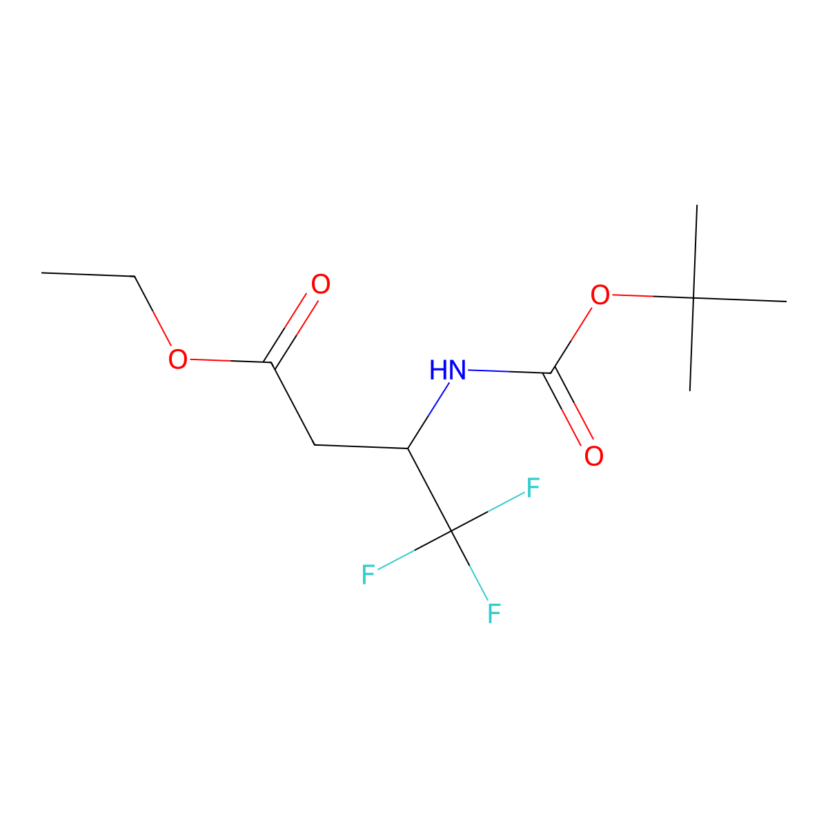 Ethyl 3-((tert-butoxycarbonyl)amino)-4,4,4-trifluorobutanoate molecular structure, CAS 1628734-40-6