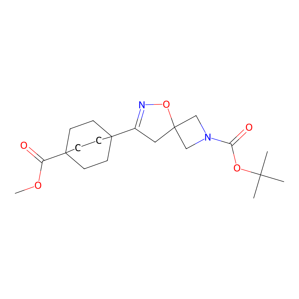 tert-Butyl 7-(4-(methoxycarbonyl)bicyclo[2.2.2]octan-1-yl)-5-oxa-2,6-diazaspiro[3.4]oct-6-ene-2-carboxylate molecular structure, CAS 1628749-52-9