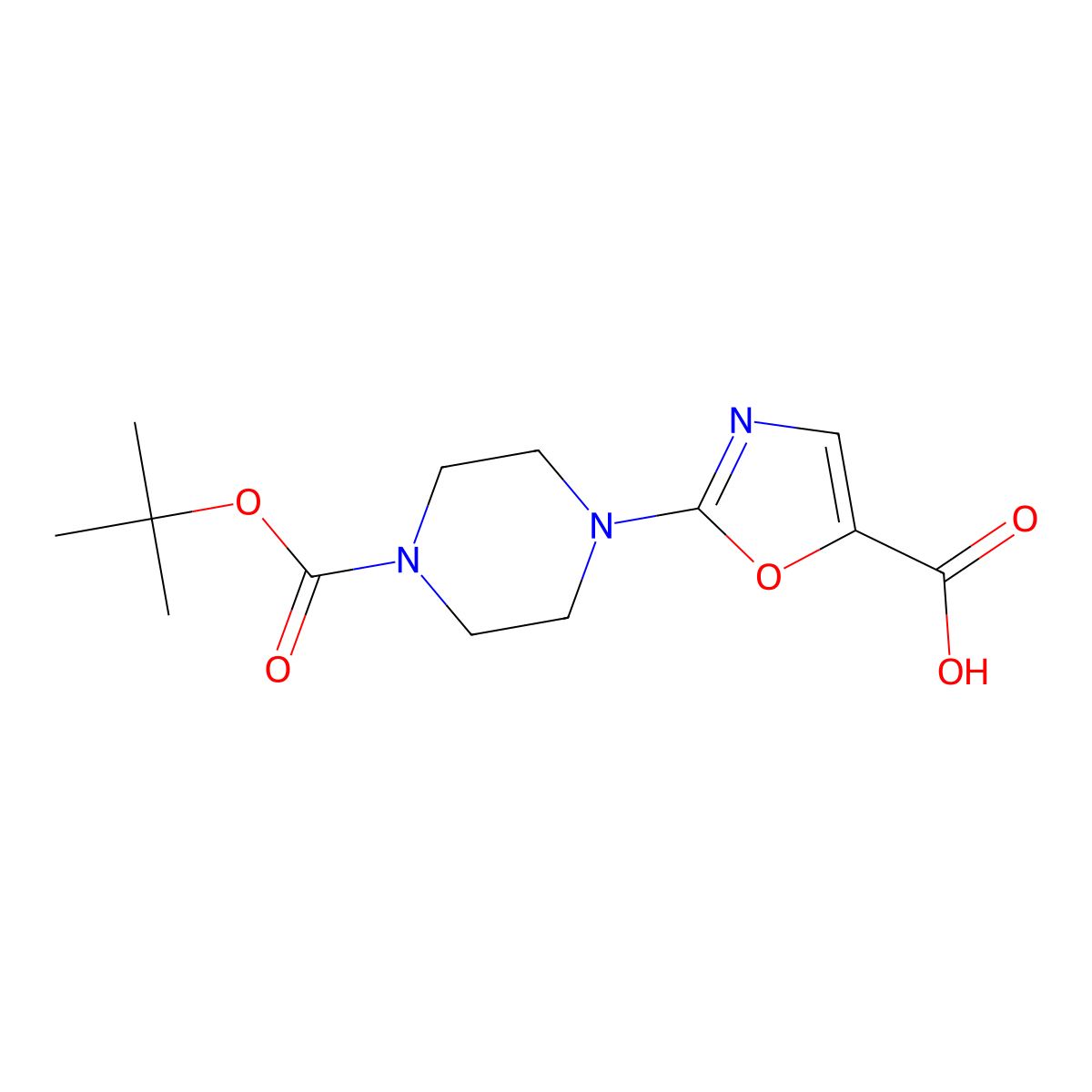 2-{4-[(Tert-butoxy)carbonyl]piperazin-1-yl}-1,3-oxazole-5-carboxylic acid molecular structure, CAS 1628782-06-8