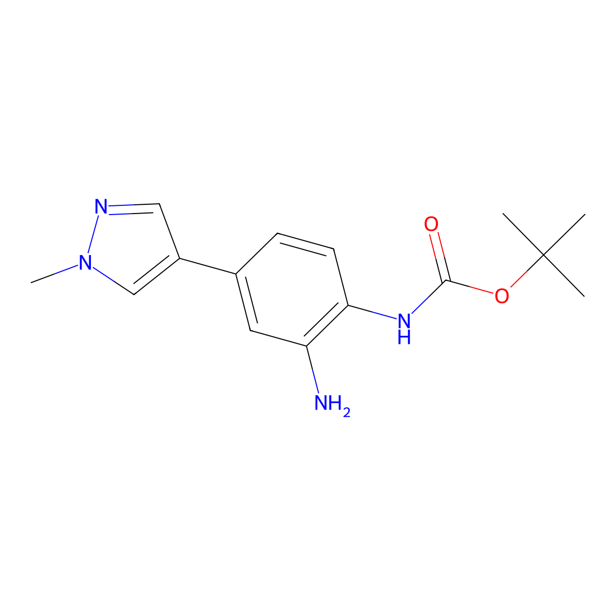 tert-butyl (2-amino-4-(1-methyl-1H-pyrazol-4-yl)phenyl)carbamate molecular structure, CAS 1628794-08-0