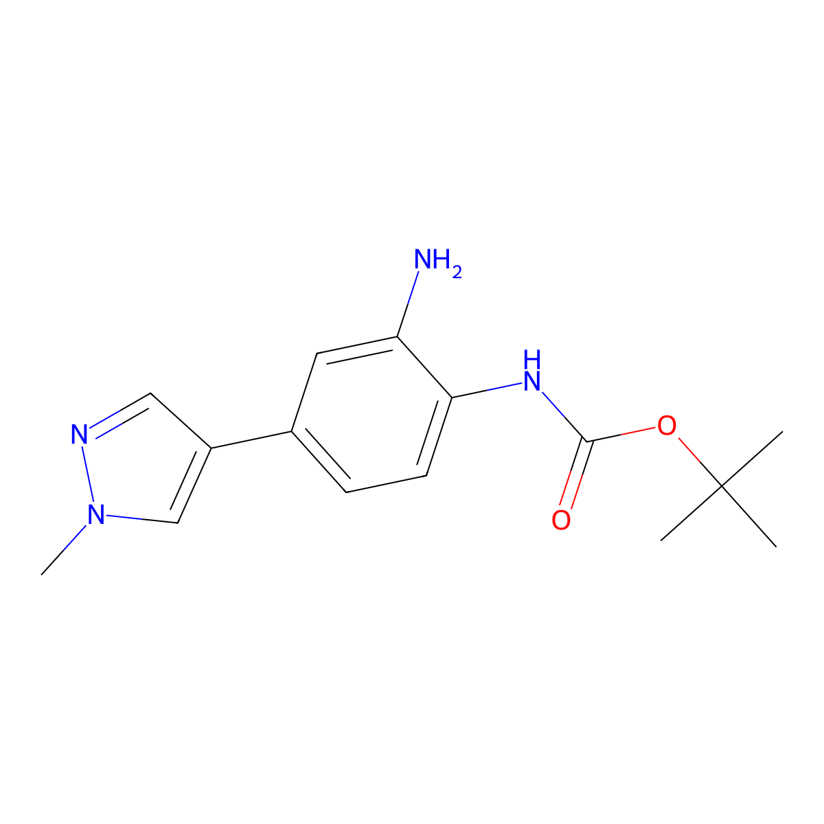 tert-butyl (2-amino-4-(1-methyl-1H-pyrazol-4-yl)phenyl)carbamate molecular structure, CAS 1628794-08-0