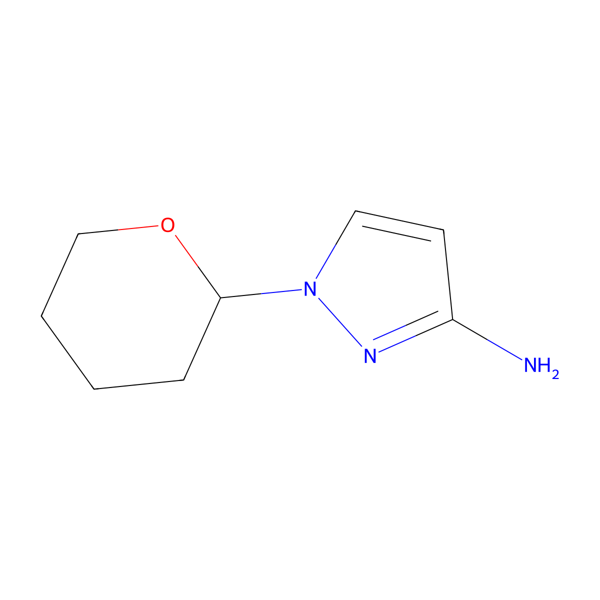 1-(oxan-2-yl)-1H-pyrazol-3-amine molecular structure, CAS 1628795-50-5