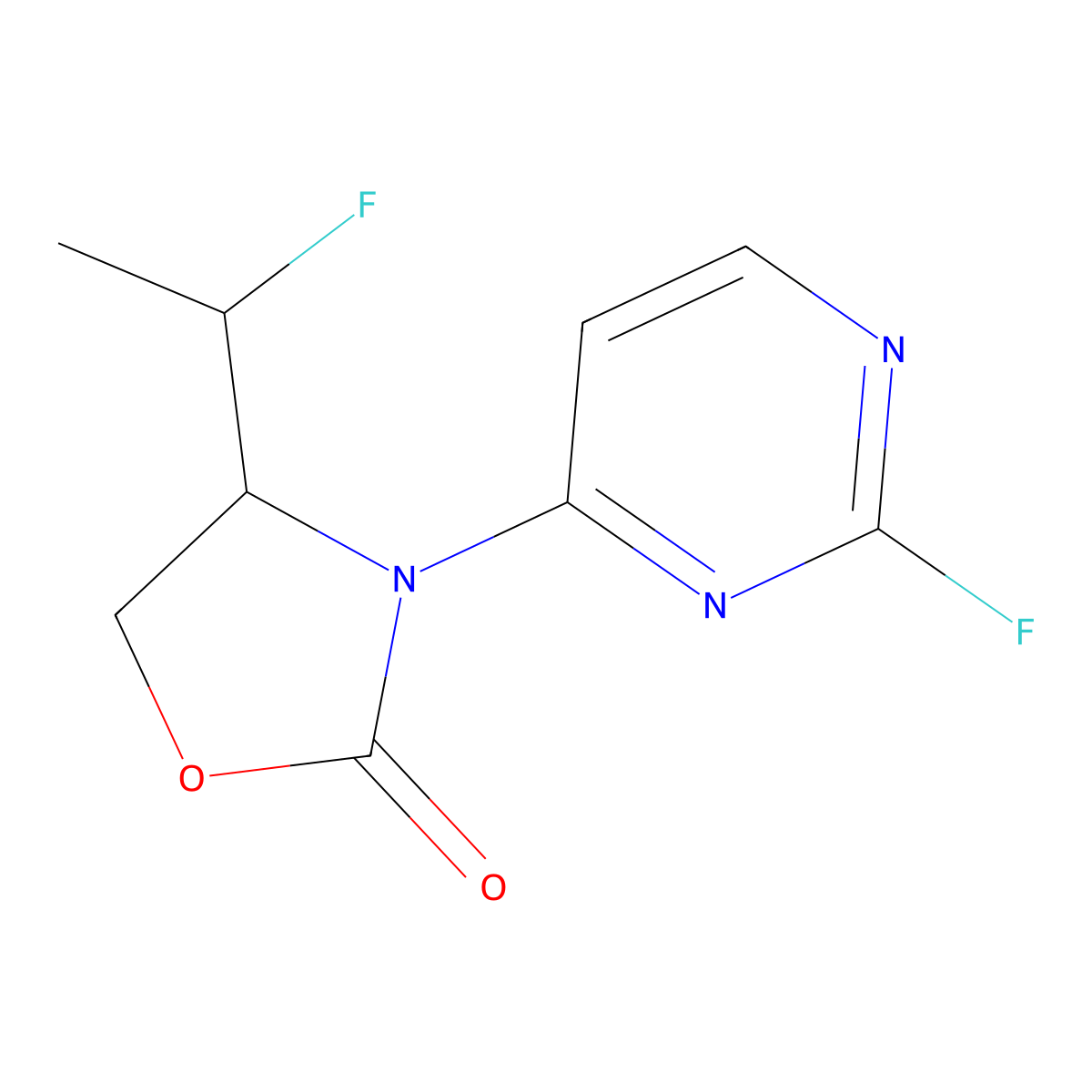 (R)-4-((S)-1-Fluoroethyl)-3-(2-fluoropyrimidin-4-yl)oxazolidin-2-one molecular structure, CAS 1628806-43-8