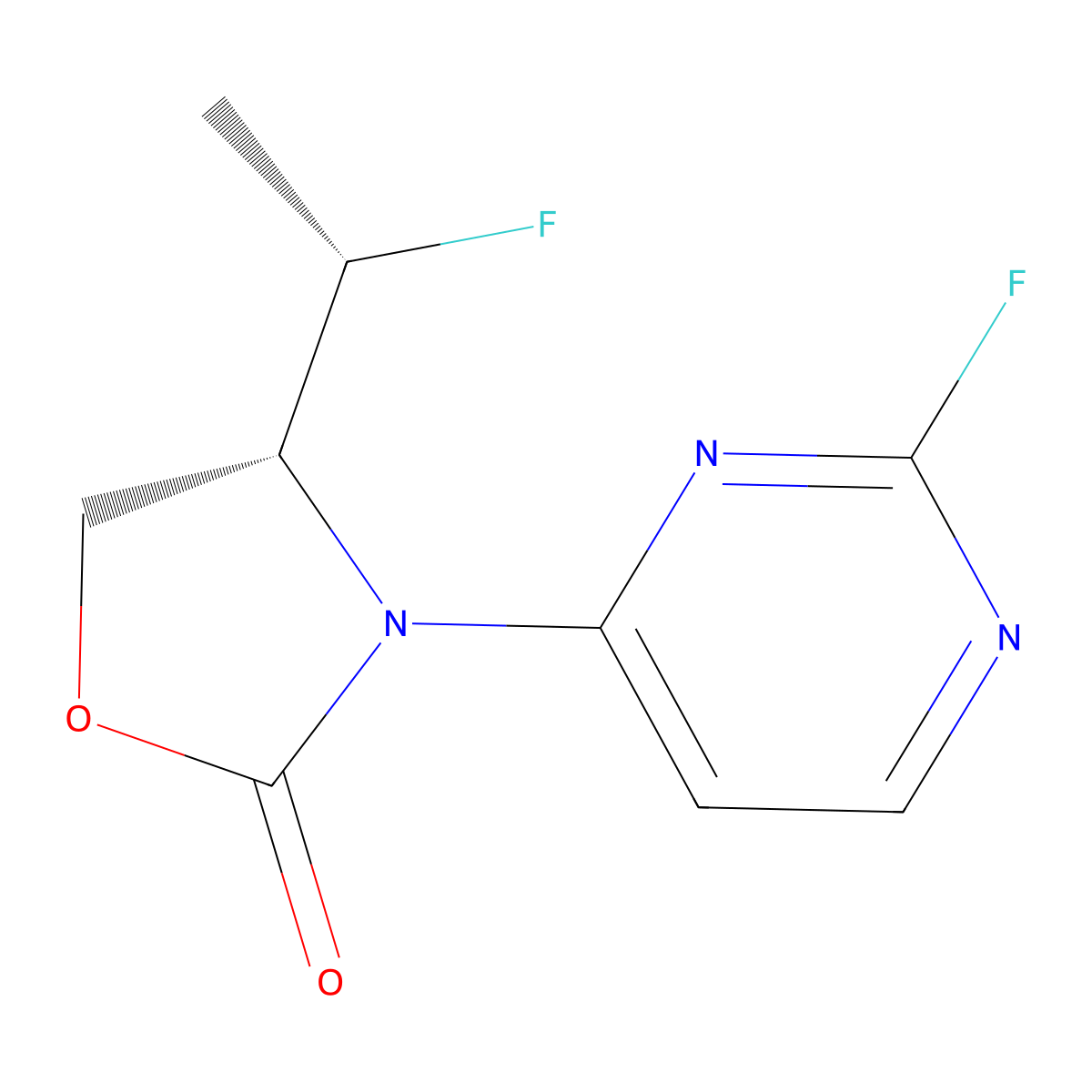 (R)-4-((S)-1-Fluoroethyl)-3-(2-fluoropyrimidin-4-yl)oxazolidin-2-one molecular structure, CAS 1628806-43-8