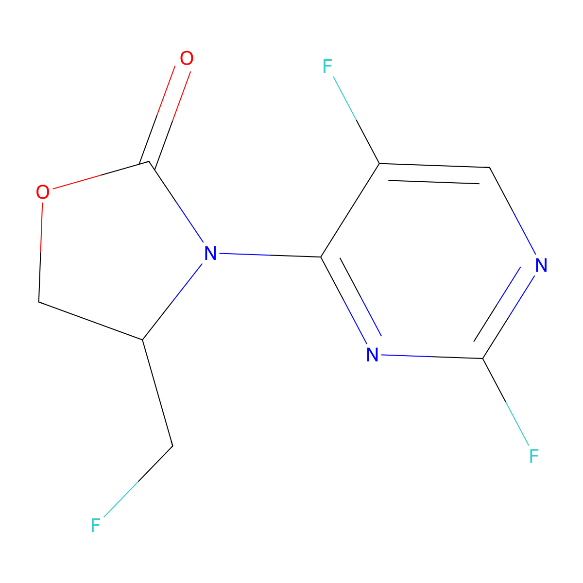 (R)-3-(2,5-Difluoropyrimidin-4-yl)-4-(fluoromethyl)oxazolidin-2-one molecular structure, CAS 1628810-38-7