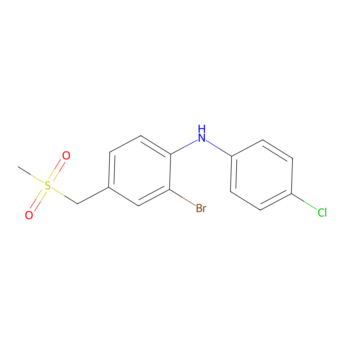 2-Bromo-N-(4-chlorophenyl)-4-((methylsulfonyl)methyl)aniline molecular structure, CAS 1628821-20-4