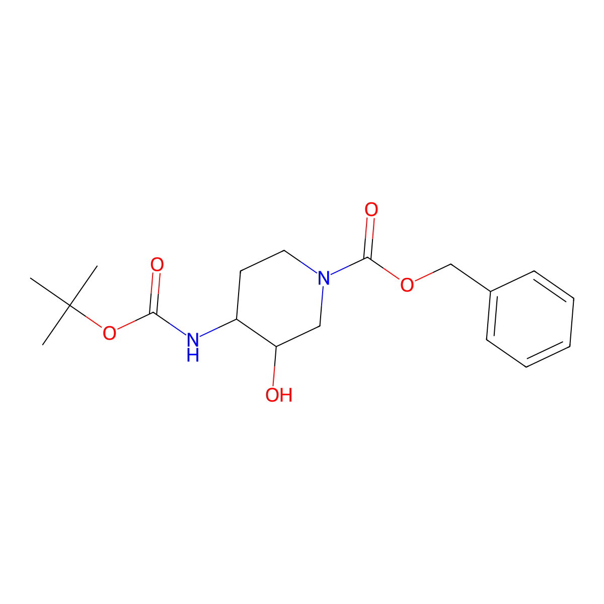 Benzyl 4-((tert-butoxycarbonyl)amino)-3-hydroxypiperidine-1-carboxylate molecular structure, CAS 1628835-51-7