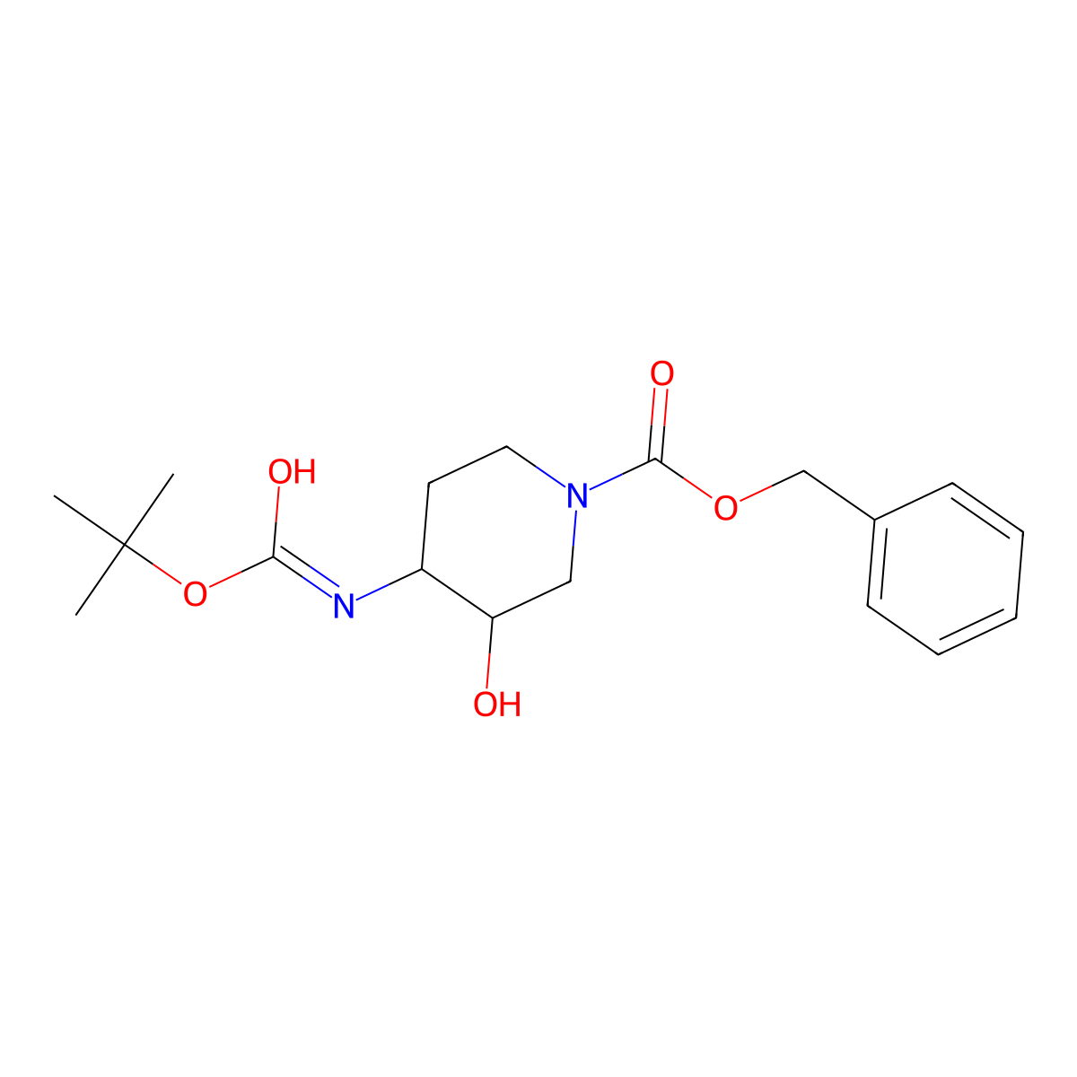 Benzyl 4-((tert-butoxycarbonyl)amino)-3-hydroxypiperidine-1-carboxylate molecular structure, CAS 1628835-51-7