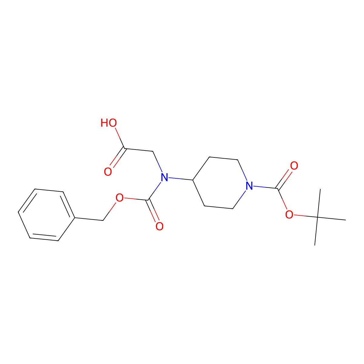 2-(((Benzyloxy)carbonyl)(1-(tert-butoxycarbonyl)piperidin-4-yl)amino)acetic acid molecular structure, CAS 1628835-87-9