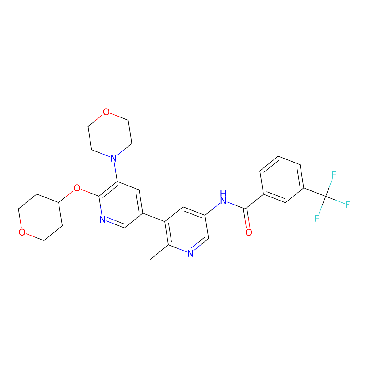 N-(2-methyl-5'-morpholino-6'-((tetrahydro-2H-pyran-4-yl)oxy)-[3,3'-bipyridin]-5-yl)-3-(trifluoromethyl)benzamide molecular structure, CAS 1628838-42-5