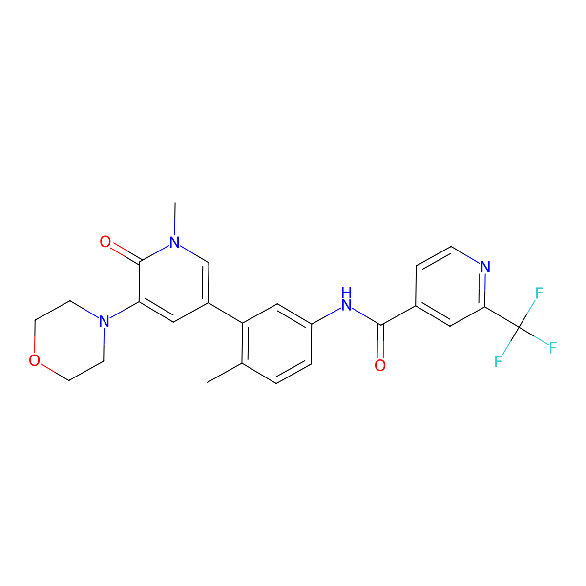 N-(4-methyl-3-(1-methyl-5-morpholino-6-oxo-1,6-dihydropyridin-3-yl)phenyl)-2-(trifluoromethyl)isonicotinamide molecular structure, CAS 1628838-99-2