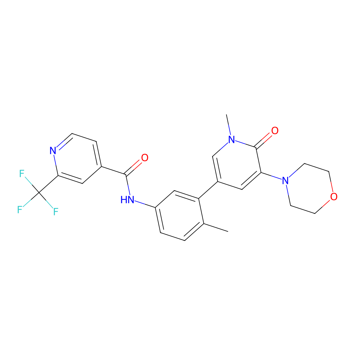 N-(4-methyl-3-(1-methyl-5-morpholino-6-oxo-1,6-dihydropyridin-3-yl)phenyl)-2-(trifluoromethyl)isonicotinamide molecular structure, CAS 1628838-99-2