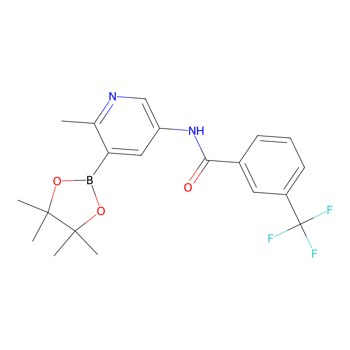 N-(6-Methyl-5-(4,4,5,5-tetramethyl-1,3,2-dioxaborolan-2-yl)pyridin-3-yl)-3-(trifluoromethyl)benzamide molecular structure, CAS 1628839-34-8