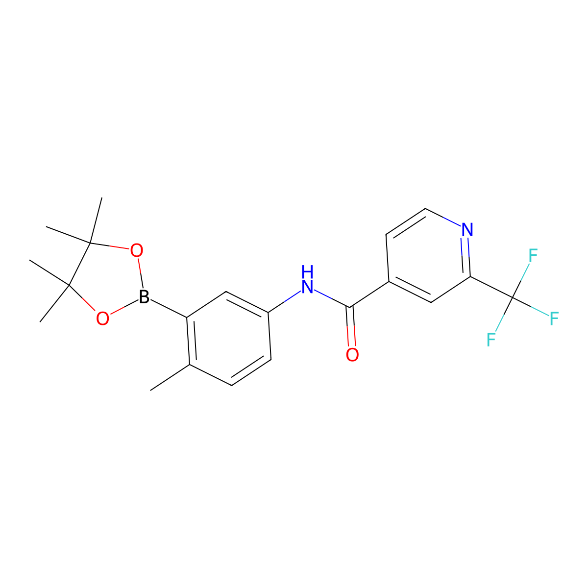 N-(4-methyl-3-(4,4,5,5-tetramethyl-1,3,2-dioxaborolan-2-yl)phenyl)-2-(trifluoromethyl)isonicotinamide molecular structure, CAS 1628839-37-1