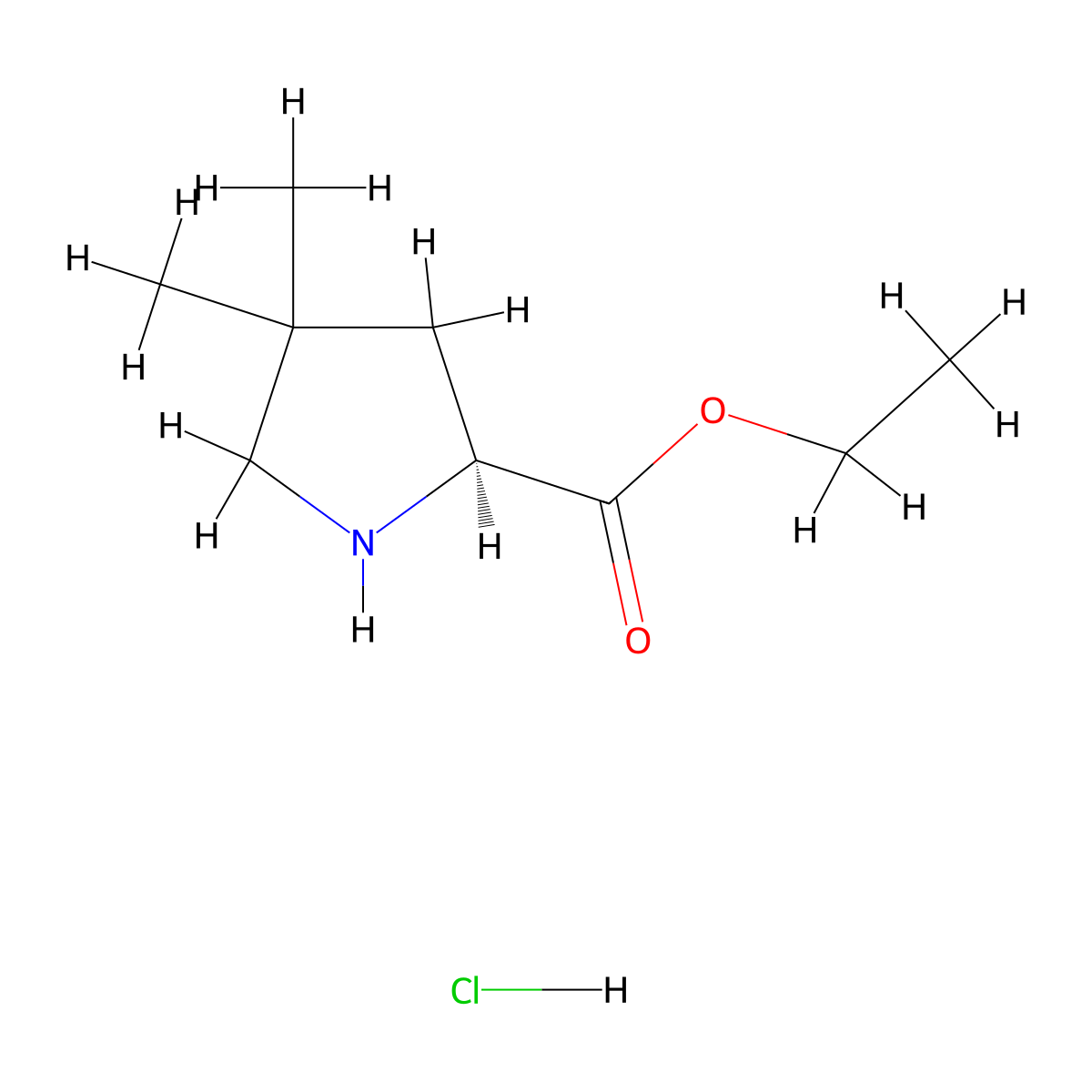 (S)-4,4-Dimethyl-pyrrolidine-2-carboxylic acid ethyl ester hydrochloride molecular structure, CAS 1628853-42-8