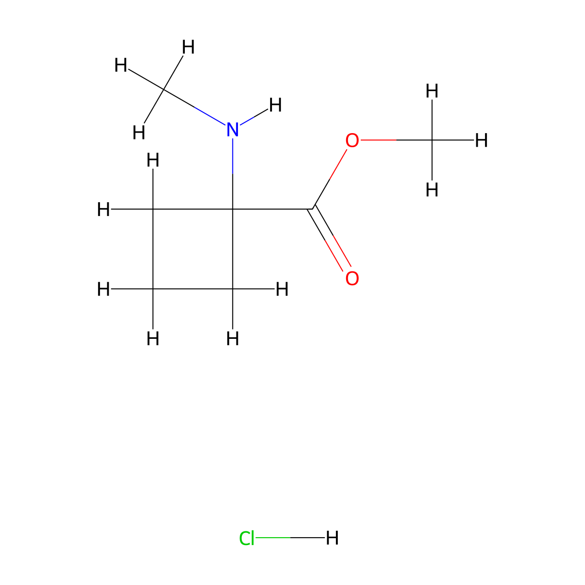 Methyl 1-(methylamino)cyclobutane-1-carboxylate hydrochloride molecular structure, CAS 1628855-38-8
