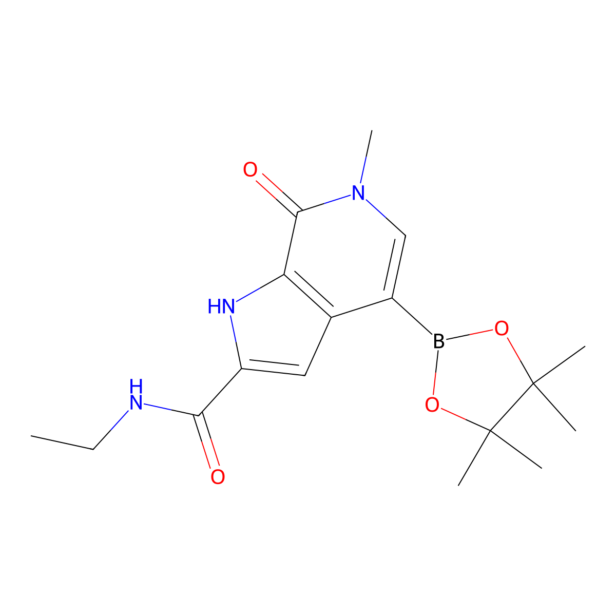 N-ethyl-6-methyl-7-oxo-4-(4,4,5,5-tetramethyl-1,3,2-dioxaborolan-2-yl)-1H-pyrrolo[2,3-c]pyridine-2-carboxamide molecular structure, CAS 1628864-80-1