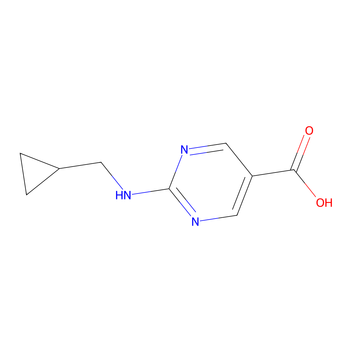 2-(Cyclopropylmethylamino)pyrimidine-5-carboxylic acid molecular structure, CAS 1628897-74-4