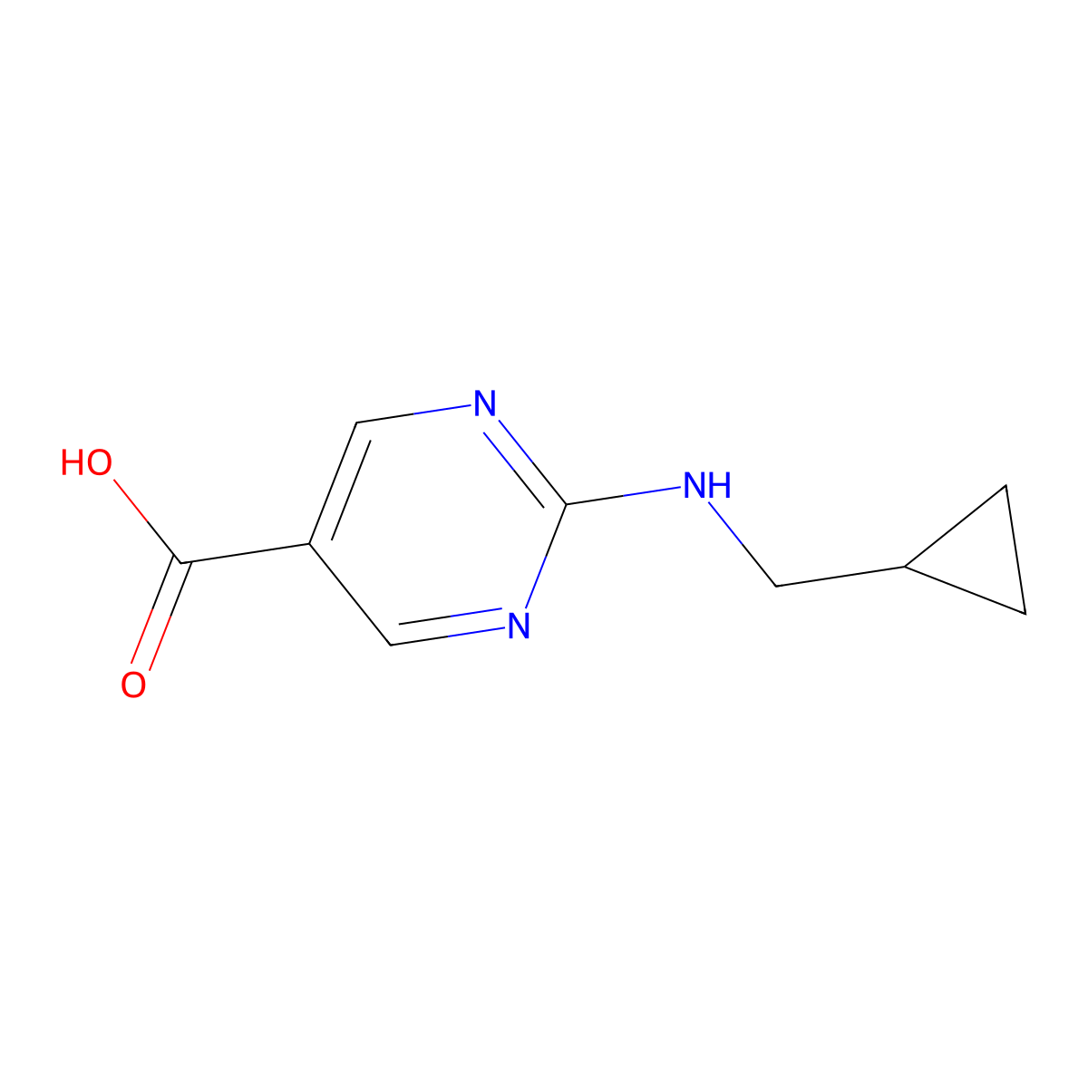 2-(Cyclopropylmethylamino)pyrimidine-5-carboxylic acid molecular structure, CAS 1628897-74-4