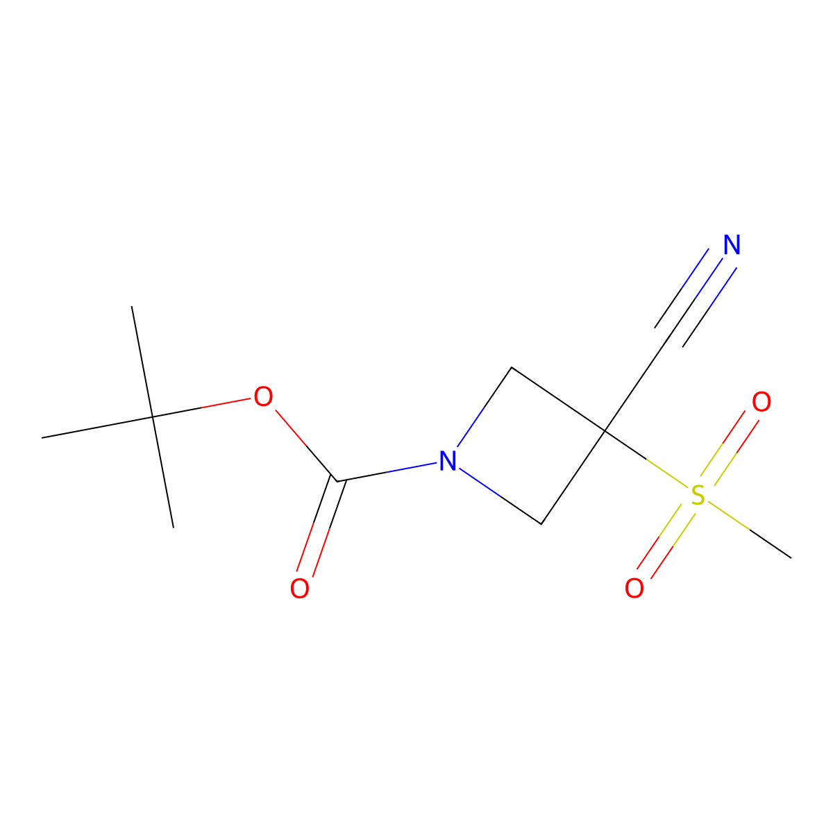 Tert-butyl 3-cyano-3-methanesulfonylazetidine-1-carboxylate molecular structure, CAS 1628915-89-8