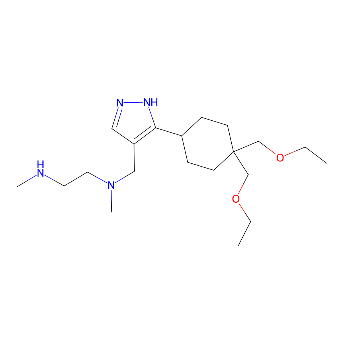 N~1~-({5-[4,4-bis(ethoxymethyl)cyclohexyl]-1H-pyrazol-4-yl}methyl)-N~1~,N~2~-dimethylethane-1,2-diamine molecular structure, CAS 1629013-22-4