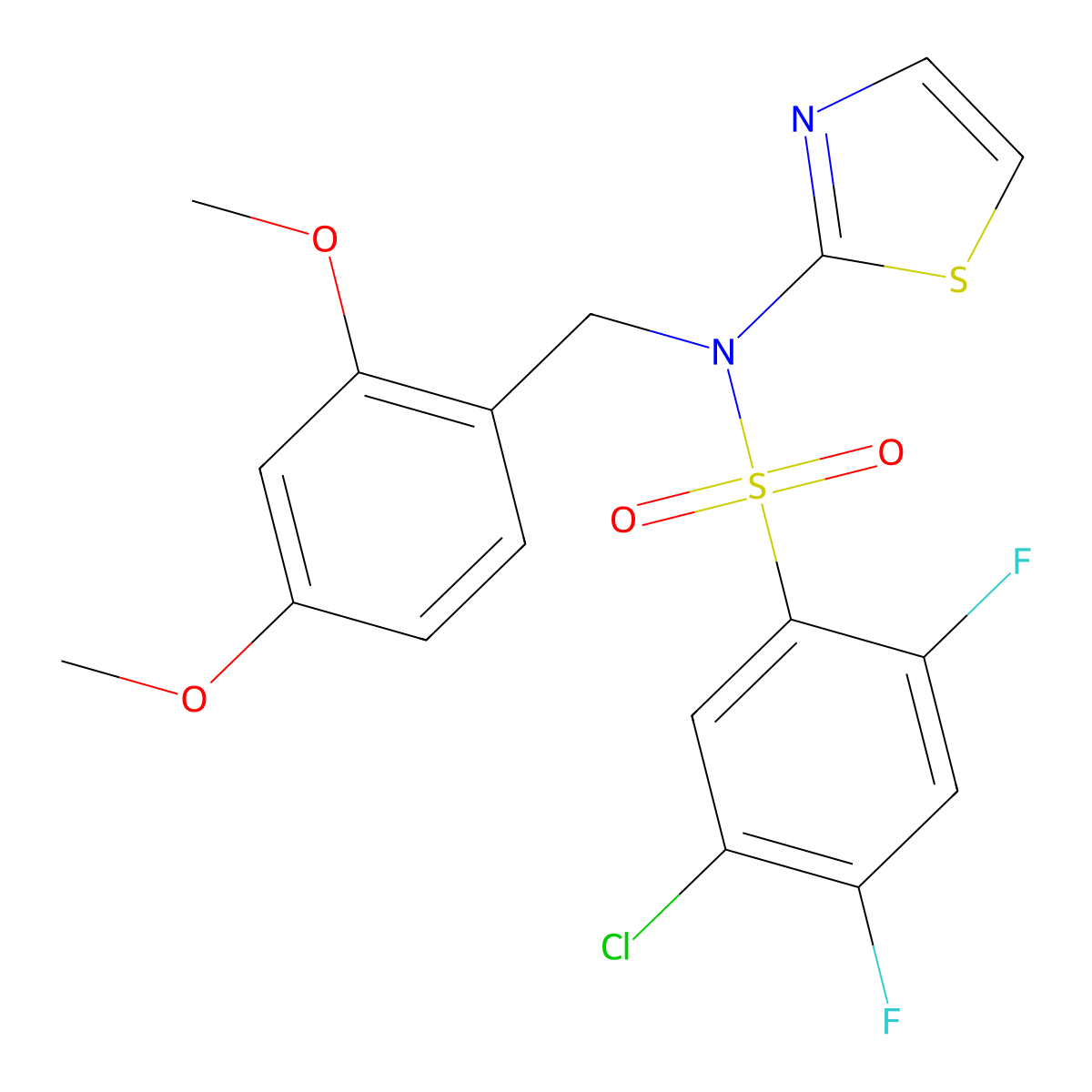 5-chloro-N-(2,4-dimethoxybenzyl)-2,4-difluoro-N-(thiazol-2-yl)benzenesulfonamide molecular structure, CAS 1629041-92-4