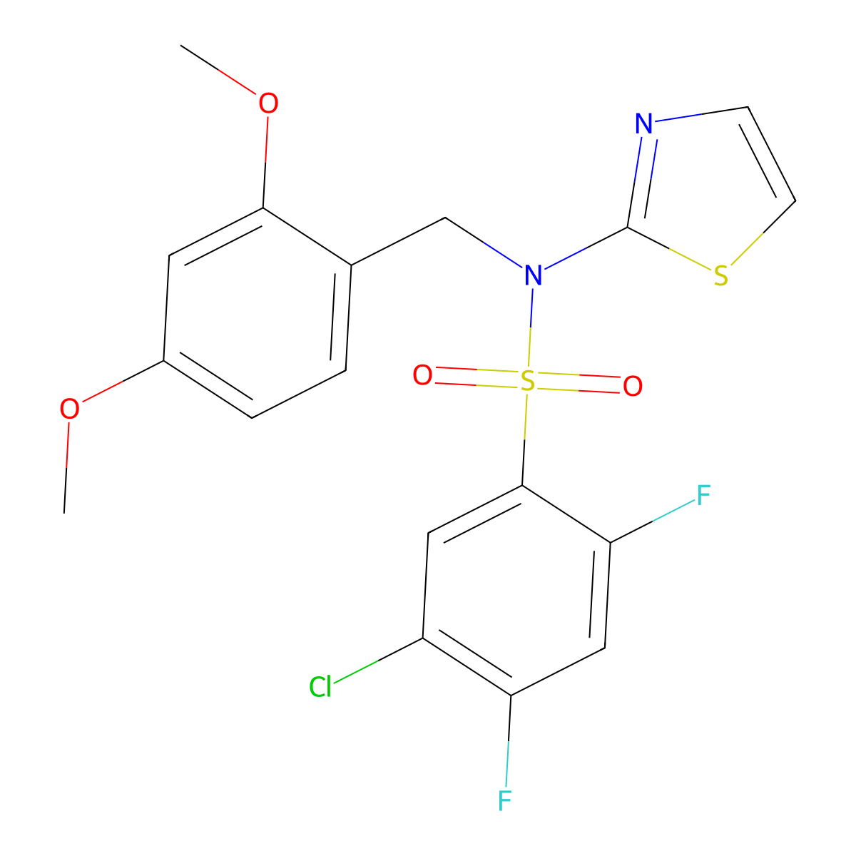 5-chloro-N-(2,4-dimethoxybenzyl)-2,4-difluoro-N-(thiazol-2-yl)benzenesulfonamide molecular structure, CAS 1629041-92-4